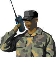 Soldier with walkie talkie radio