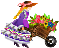 wheelbarrow with flowers