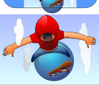 A kidflying with a skateboard