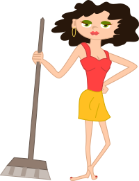 young housekeeper girl with broomstick