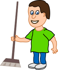 young housekeeper boy with broomstick