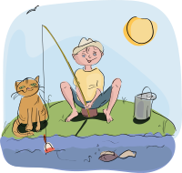 boy and cat fishing