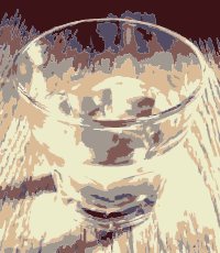 Clear glass half full on wood grain