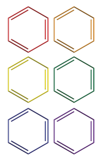 Benzene rings in rainbow colors