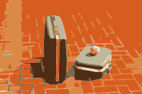 Suitcases and Yarn With Brick Texture