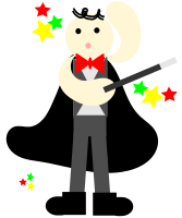 cute magician in a black cape with a stick