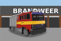 Fire truck in front of fire house