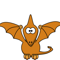 Cartoon pterodactyl with upraised wings