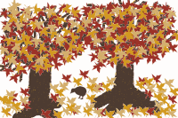 Autumn Trees with a Bird