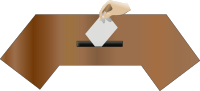 Ballot box front with hand
