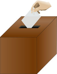 Ballot box isometric with hand