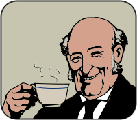 Bald Man Drinks Coffee, coloured in