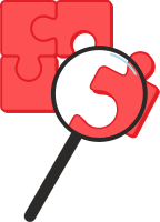 Puzzle pieces with magnifying glass