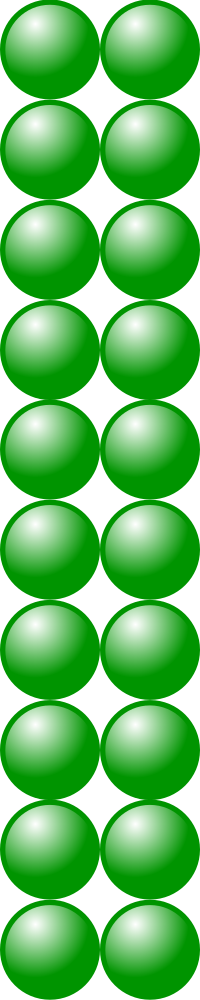 Beads quantitative picture for multiplication 10x2