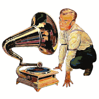 Man listening to Gramophone Detailed