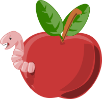 cartoon apple with worm