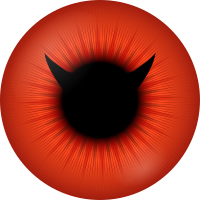 Red iris with devil pupil