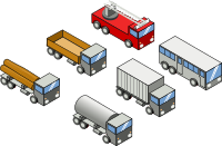 Six isometric vehicles