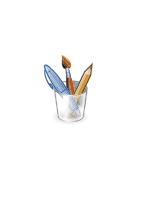 glass with brush and pencil