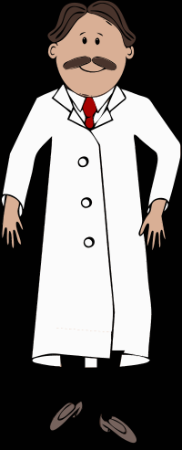 lab coat worn by scientist with mustache