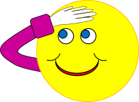 Smiley shading her eyes