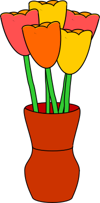 Brown vase with multicolored tulips