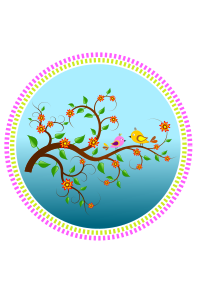 Birds on a branch with flowers