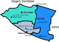 Map of Melaka, Malaysia