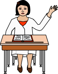 student raising her hand at destk