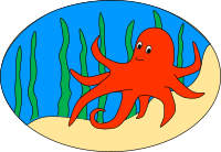 Oval of Orange Octopus in seaweed
