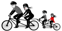 Family riding tandem bicycle