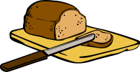 Bread with knife on cutting board