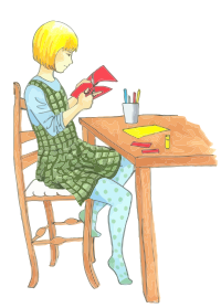 Blonde Girl Doing Crafts At A Table