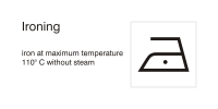 Care symbols, ironing: iron maximum 110° C, no steam
