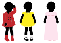3 Girls Wearing Colorful Dresses Silhouette