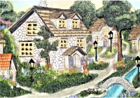 Small Village Painting On Clay Surface
