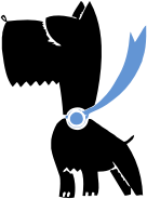 Dog Silhouette With Blue Ribbon