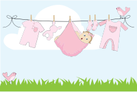 Baby Girl Hanging On Clothesline Outside