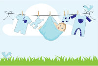 Baby Boy Hanging On Clothesline Outside