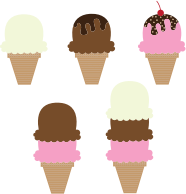 Various Flavors Ice Cream Cones
