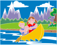 Girl And Boy Canoeing In Idyllic Landscape