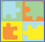Four puzzle pieces block