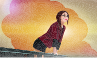 Woman Leaning Over Railing Portrait