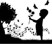 Girl With Flowers Floral Scene Silhouette