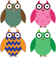 Four Colorful Owls