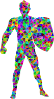 Prismatic Low Poly Man With Shield