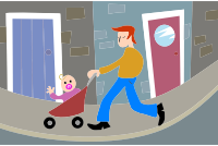 Father And Son Stroller Scene