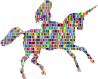 Chromatic Mosaic Woman Riding Unicorn