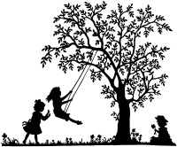 3 Girls Playing Vintage Silhouette