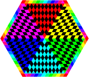 Colorful remix of the chessboard hexagon